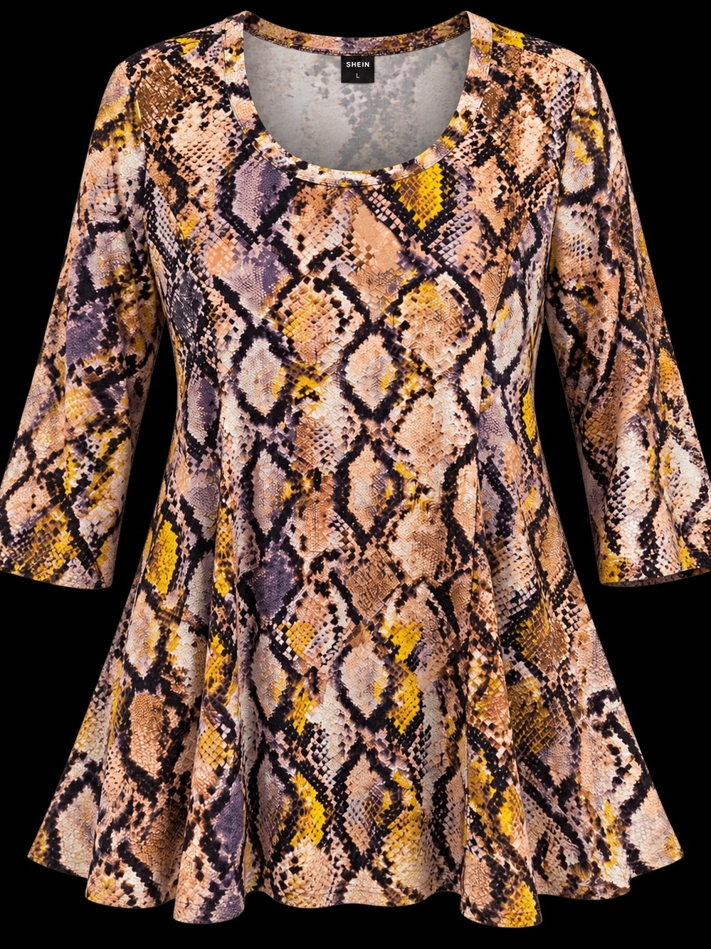 SHEIN Scoop Neck Snake-Print Flared Tunic Top - XL